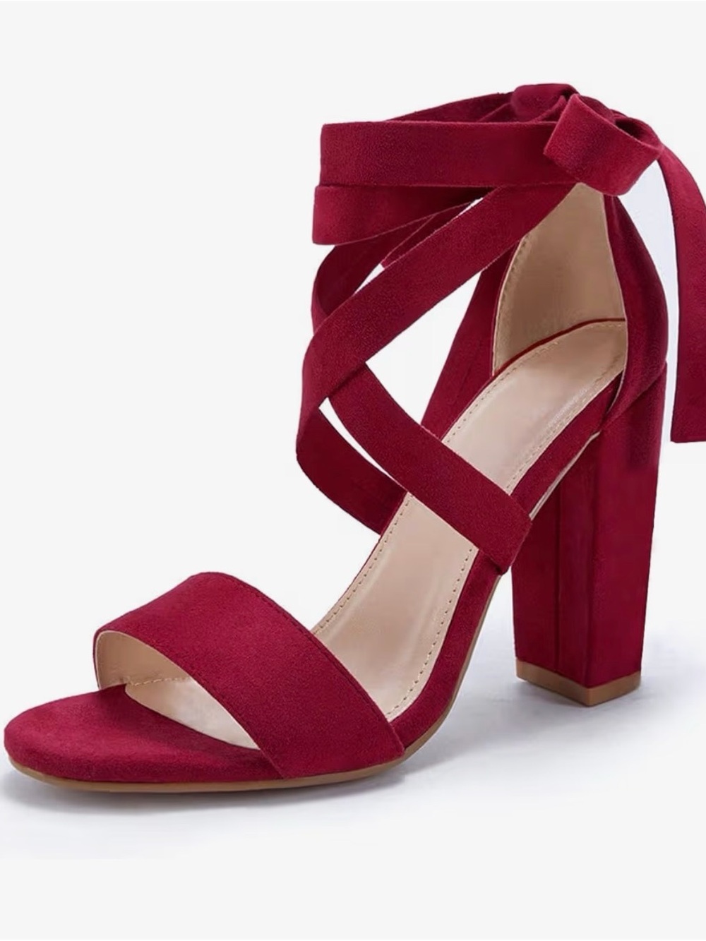 Women's Strappy Block Heel Suede Sandals - Burgundy